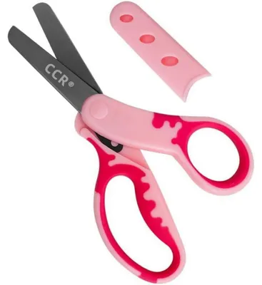 Image de Ciseaux pour enfants de 13,5 cm, noirs, avec étui rose. Poignée souple. Ciseaux de sécurité, à partir de 3 ans