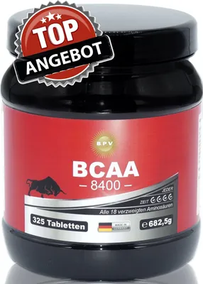Produktbild von BCAA - Höchste Dosierung 8400 mg Tagesportion - Aminosäuren, BCAA, EAA - Liefert alle essentiellen & Verketteten Aminosäuren - Optimales Aminosäurenprofil mit vollem Spektrum. Auch zu finden unter der Kategorie: Maca, L-Arginin, Zinc, Guarana, Ginseng, Koffein, Creatin Monohydrat, BCAA, EAA, Aminosäuren, Kreatin, Testo Booster, Tribulus Terrestris, Vitamine, Mineralstoffe, Vitalstoffe, Sporternährung, Supplements, BCAA Kapseln, BCAA Tabletten, BCAA Pulver