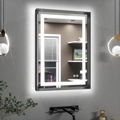 Imagen del producto de Espejo de baño con iluminación, marco de metal , 50x70 cm. Espejo de baño iluminado, antiniebla, espejo de pared con luces LED y interruptor táctil, 3 colores de luz, regulable y con función de memoria