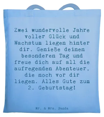 Produktbild von Mr. & Mrs. Panda festivaltasche Spruch 2. Geburtstag - Sky Blue - Geschenk, Einkaufstasche, Alter, Tote Bag, Kleinkind Glückwünsche, Tasche, Happy Birthday, Laptoptasche