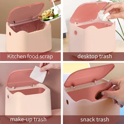 Image de Petit pot à déchets avec couvercle, rouge et rose, pour bureau