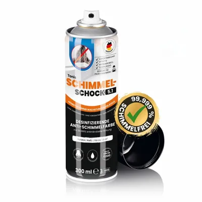 Produktbild von Tonis SCHIMMELSCHOCK Anti-Schimmel-Farbe 5.1 mit 99,999% antimikrobieller Wirkung | Sprühfarbe für ca. 1,5 m2, nachgewiesene Sofortwirkung