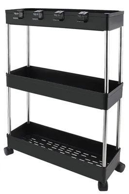 Zdjęcie produktu dla Wózek pomocniczy 3-poziomowy, mobilny, z kółkami, 3 półki, wymiary 45x30x75 cm, do kuchni i biura