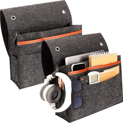 Produktbild von Belle Vous 2er Pack Bettasche zum Einhängen aus Filz - Bett Organizer Tasche mit 4 Fächern - Aufbewahrung von Fernbedienung Telefon Brille