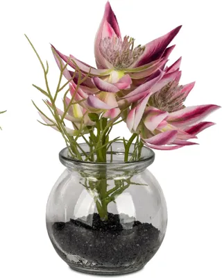 Produktbild von Tischdeko Distelzweig pink in Glasvase H. 16cm Formano Kunstblumen F25