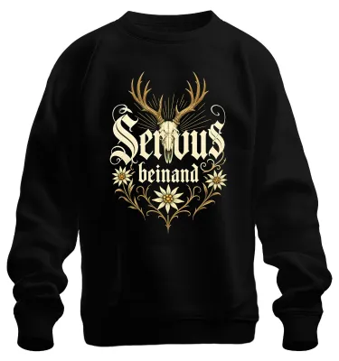 Imagen del producto de Servus, diseño de cuernos de ciervo, Edelweiss, bávaro, pantalones de cuero, sudadera, jersey, , talla M