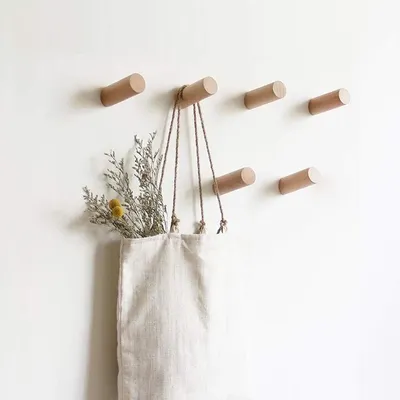 Produktbild von Wandhaken Holz Rund,Kleiderhaken Holz Wand Garderobe Holzhaken 6Stück