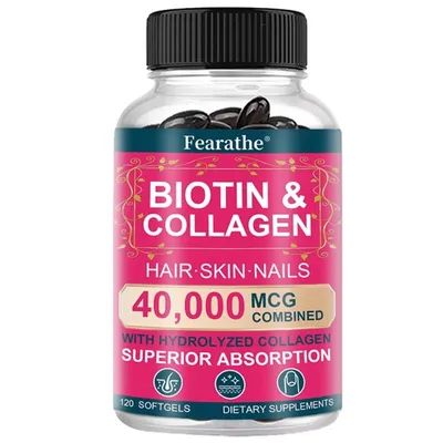 Image de Biotine et collagène (120 gélules) Compléments alimentaires, cheveux, peau, ongles, anti-âge, santé de la peau, santé des cheveux, vitamines