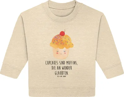 Produktbild von Mr. & Mrs. Panda Organic Baby Pullover Cupcake 6. - 12. Monat - Natural Raw - Geschenk, Motivation Sprüche, Muffin, Küche Deko, Spruch, Lustige, Wunder, Bullover