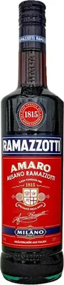 A bottle of Ramazzotti Amaro on a white background.