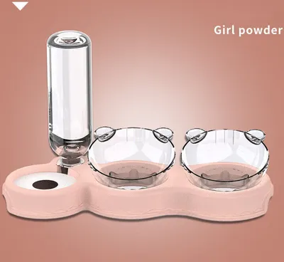 Immagine prodotto di 3 in 1 ciotola per animali domestici ciotola per gatti stazione di alimentazione inclinata con fontanella rosa