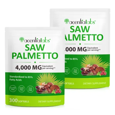 Immagine prodotto di Estratto di Serenoa repens (Saw Palmetto), 4000 mg, 85% acidi grassi, olio di semi di zucca, dosaggio elevato, 2 flaconi da 300 capsule molli