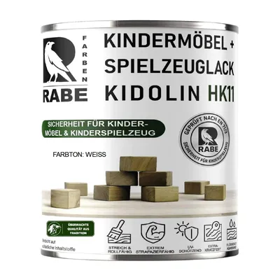 Produktbild von RABE Lack 1Liter Weiß Glänzend Kindermöbel Kinderspielzeug EN71/3 Kindersicher speichelecht Holz