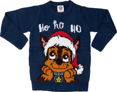 Produktbild von Paw Patrol Winterpullover für Kinder - Chase Ho ho ho Winter Strick Pullover Sweatshirt Ugly Sweater Blau 122-128