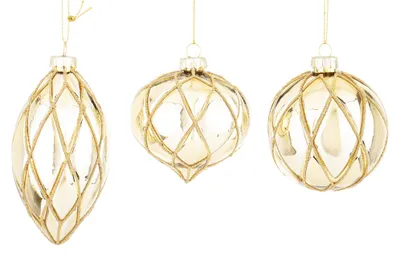 Produktbild von Kugel-Set, 3-teilig, Glas, Gold, 12 x 6 x 6,8 x 8 x 8 cm