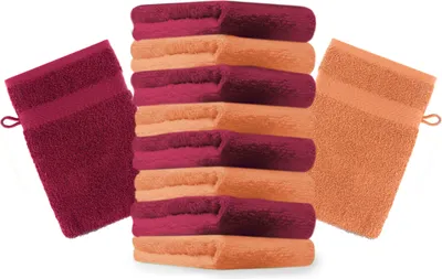 Produktbild von Betz 10 Stück Waschhandschuhe 16x21 cm PREMIUM 100% Baumwolle Farbe: orange und dunkelrot