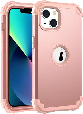 Produktbild von iPhone 14 Hülle, 3 in 1 Hybrid PC TPU Stossfest Robust Schutzhülle für iPhone 14 Roségold