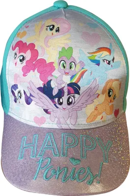 Immagine prodotto di Cappellino glitterato My Little Pony "Happy Ponies" Fluttershy, Pinkie Pie, Rarity, Rainbow Dash taglia 52 in turchese con chiusura in velcro