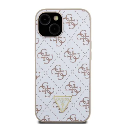 Produktbild von Guess 4G Dreieck Metall Logo Etui Für Iphone 15 / 14 / 13 - Weiss
