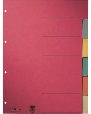 Produktbild von Leitz Kartonregister, DIN A4, 6-teilig, blanko, durchgefärbter Karton, 230g/qm, farbig, 4-fach Lochung