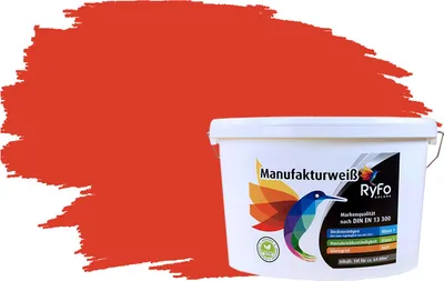 Produktbild von RyFo Colors Bunte Wandfarbe Manufakturweiß Lipstickrot 10l - weitere Rot Farbtöne und Größen erhältlich, Deckkraft Klasse 1, Nassabrieb Klasse 1