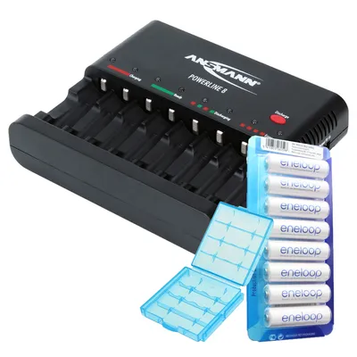 Produktbild von Panasonic eneloop Standard HR-3UTGB 8 Stück AA Mignon Akkus und Ansmann Powerline 8 Ladegerät