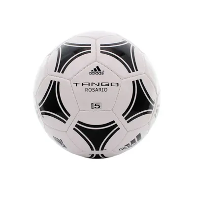 A white and black Adidas Tango Rosario soccer ball is shown against a white background.