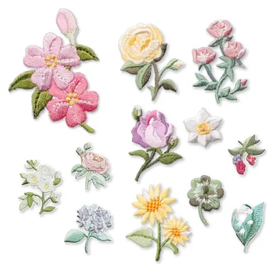 Aufbügelbare Blumen-Patches, 14 Stück, bestickt, Polyester, Blumenmotive