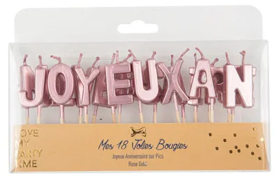 Produktbild von Buchstaben-Kerzen "Happy Birthday" Rosegold Metallic 4,3 cm für Torten -