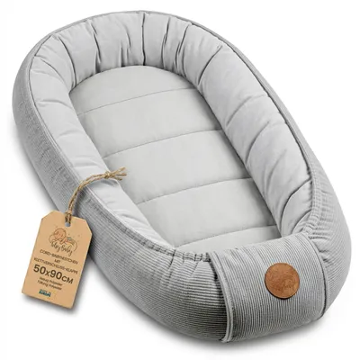 Produktbild von Baby Nest Neugeborene Nestchen tragbar Kuschelnest 90x50 cm Hellgrau Cordstoff