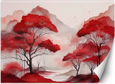 Immagine prodotto di Murale XXL paesaggio rosso bosco montagne carta da parati per pareti 400x280 cm colore Rosso tema Paesaggi
