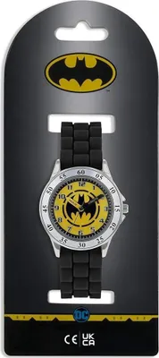 A Batman watch displayed on its retail packaging.