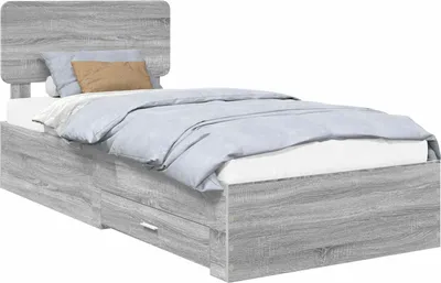 Produktbild von Bettrahmen mit Kopfteil Graues Sonoma 75 x 190 cm Holzwerkstoff