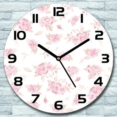 Produktbild von Wanduhr aus Glas Rund fi 30 Aquarell Blumen Quarz Deko Wohnzimmer Büro