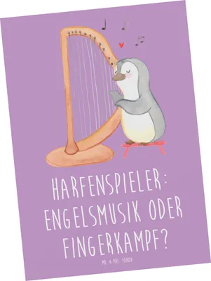Produktbild von Mr. & Mrs. Panda Grußkarte Harfe Melodien - Lavendeltraum - Geschenk, Instrument, Musikhumor, Musiker, Ansichtskarte, Postkarte, Fotokarte, Musik, Elegant, Postkarten
