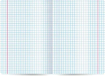 An open notebook with graph paper and red margins.