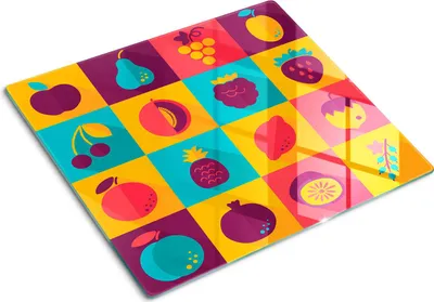 Produktbild von Tulup Glas Herdabdeckplatte Glaskeramikkochfeld-Abdeckung Spritzschutz Glasabdeckplatte Kochplattenabdeckung und Schneidebrett - Einteilig - 60x52 cm Fruchtikonen