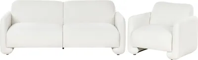 Produktbild von BELIANI Sofa Set Weiß Polyester Polsterung 3 Sitzer Sofa Sessel Breite Rückenlehne Armlehnen Wohnzimmermöbel Retro