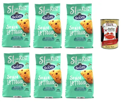 Produktbild von Si con Riso - Biscotto con riso e gocce di cioccolato - Kekse mit Reis und Schokoladenchips, Laktose -freie und palmenfreie Kekse, Lactose -free biscuits 6x 350 g + Italian Gourmet polpa 400g