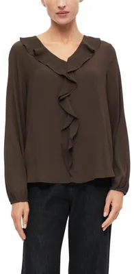 Produktbild von s.Oliver Damen Bluse – Regular Fit, V-Ausschnitt, Chiffon, leicht gefüttert – Für Business & besondere Anlässe – Größe 38, 8944_dunkelbraun
