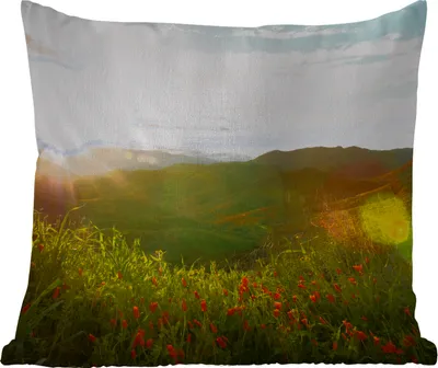 Produktbild von MuchoWow® Outdoor Kissen - Hügel - Sonnenuntergang - Gras - Grün - 40x40 cm - Wetterfest - Lounge Kissen - Kopfkissen - Interieur - Polster mit Bild