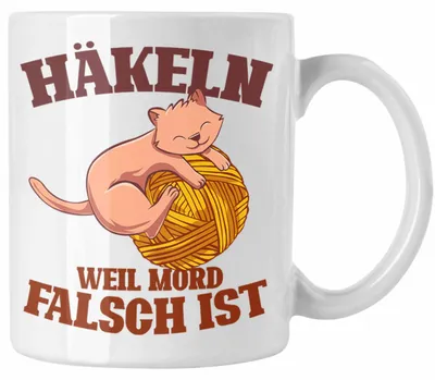 Produktbild von Lustige Strick Häkel-Tasse  Geschenk Stricken Häkeln (Weiß)
