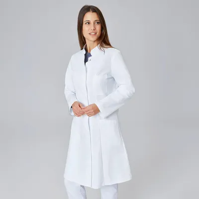 Produktbild von medizinischer Arzt-Mantel, Labor-Kittel für Damen, Langarm, Stehkragen