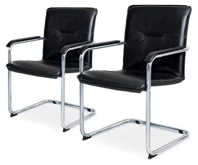 Produktbild von 2 Freischwinger Besuchersessel, schwarz, Lederlook