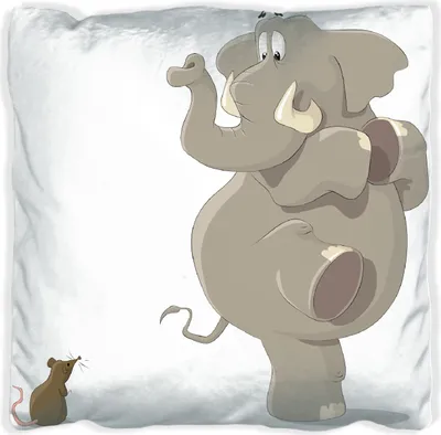 Produktbild von Wallario Premium Kissen, weiche Oberfläche, mit Motiv Elefant erschrickt vor Maus, Größe: 30 x 30 cm, mit weißer Rückseite