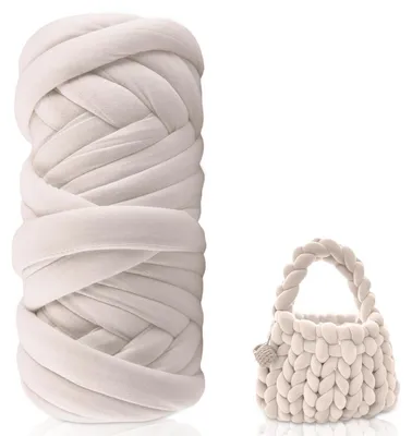 Image de Laine pour tricot épais, fil chunky, 500g/25m, couleur crème, polyester, fil torsadé