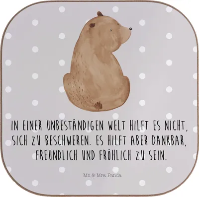 Produktbild von Mr. & Mrs. Panda Untersetzer für Gläser Bär Schulterblick - Grau Pastell - Geschenk, Motivation, Tassenuntersetzer, Teddy, Bären, Weltansicht, Coaster, gläseruntersetzer