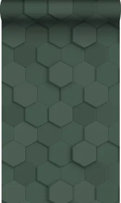 Zdjęcie produktu dla Origin Wallcoverings tapeta flizelinowa z ekoteksturą Motyw sześciokąta 3D ciemnej zieleni 53 cm x 10.05 m