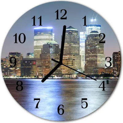 Produktbild von Glasuhr Wanduhr Küchenuhr Echt-Glas 30fi cm Skyline mehrfarbig