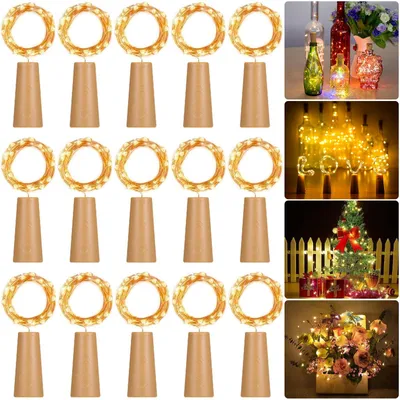 Produktbild von Flaschenlicht LED 15 Stück 2m 20LED Kupferdraht Korkenlicht für Deko Party